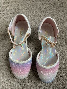 Girls Pink & Lavender Ombre Sparkle Mary Jane Dress Shoes with Charm Strap